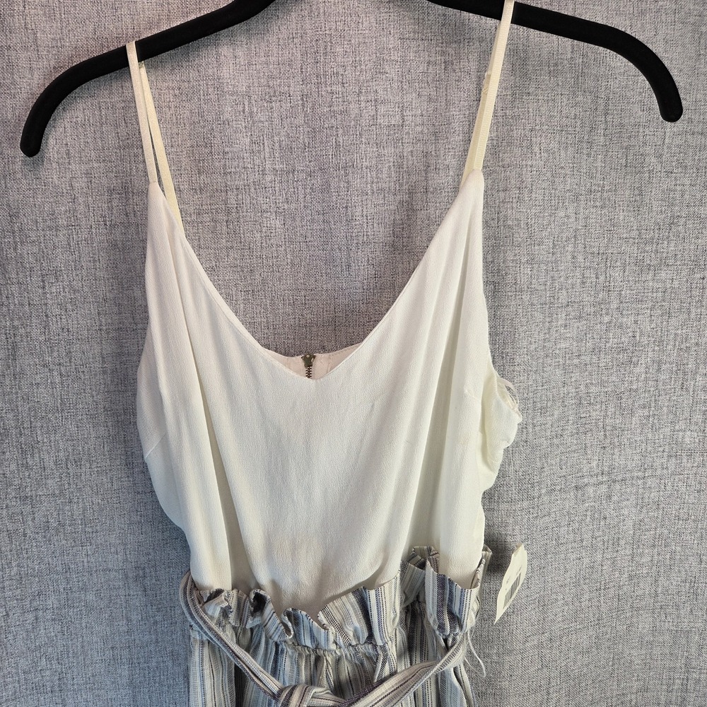 Altar'd State Romper Boho Paperbag High Waist Striped Blue/Ivory Medium Beach